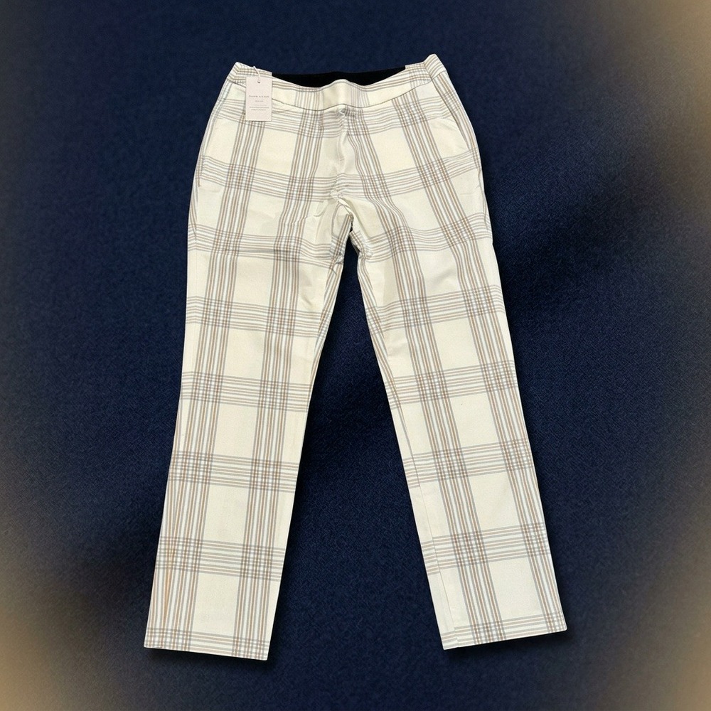 Peter Millar Womens 10 Dynamite Technical Golf Pants Ivory Gold Plaid NWT